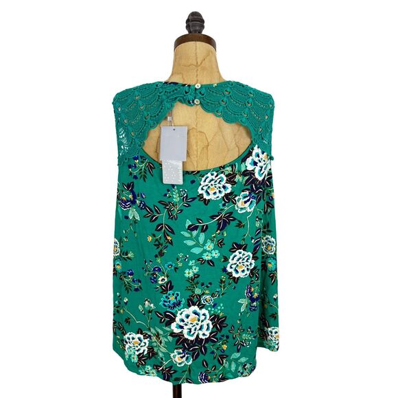 DANIEL RAINN Floral Tunic Plus Sz 1X V-Neck Tank Knit/Lace Stretch Green Top B44 - Picture 4 of 6
